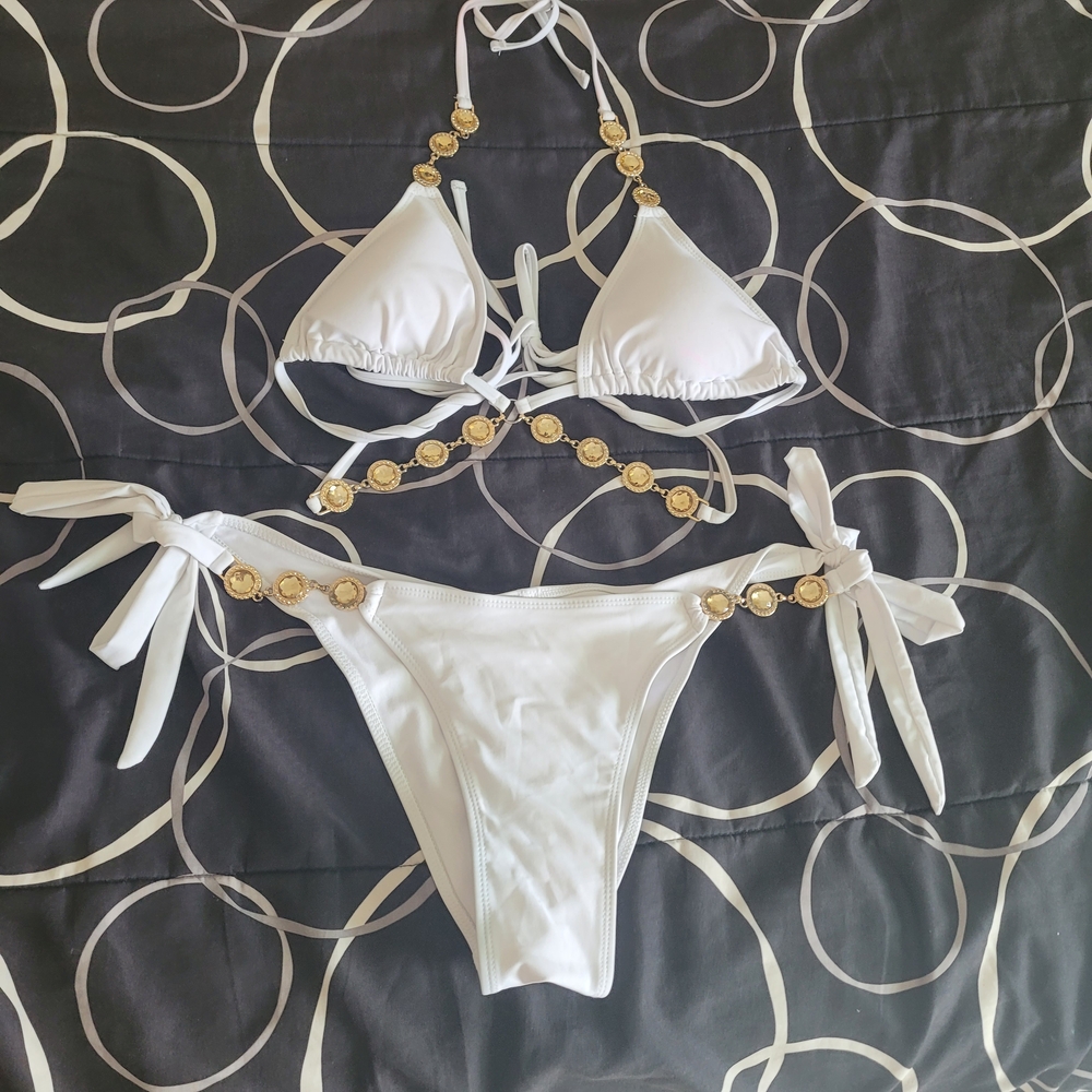 White Bikini with Gold Jewels
